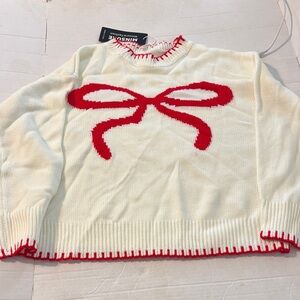 Chic Minsure Red and Cream Bow Sweater